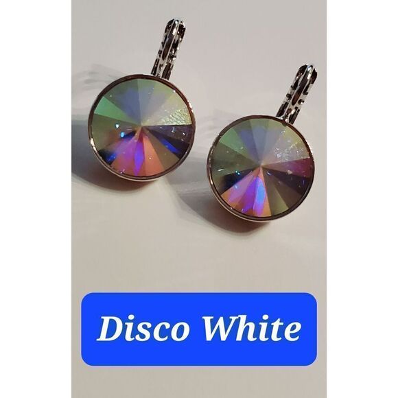 NWT! Swarovski Element Earrings Disco White Psychedelic. Gift Hippie. Sparkl… - Picture 1 of 5